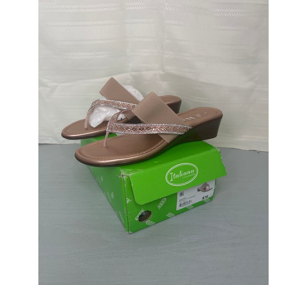 Italiana by Italian Shoemakers Jase Wedge Sandals Rose Gold Womens Sz 9M